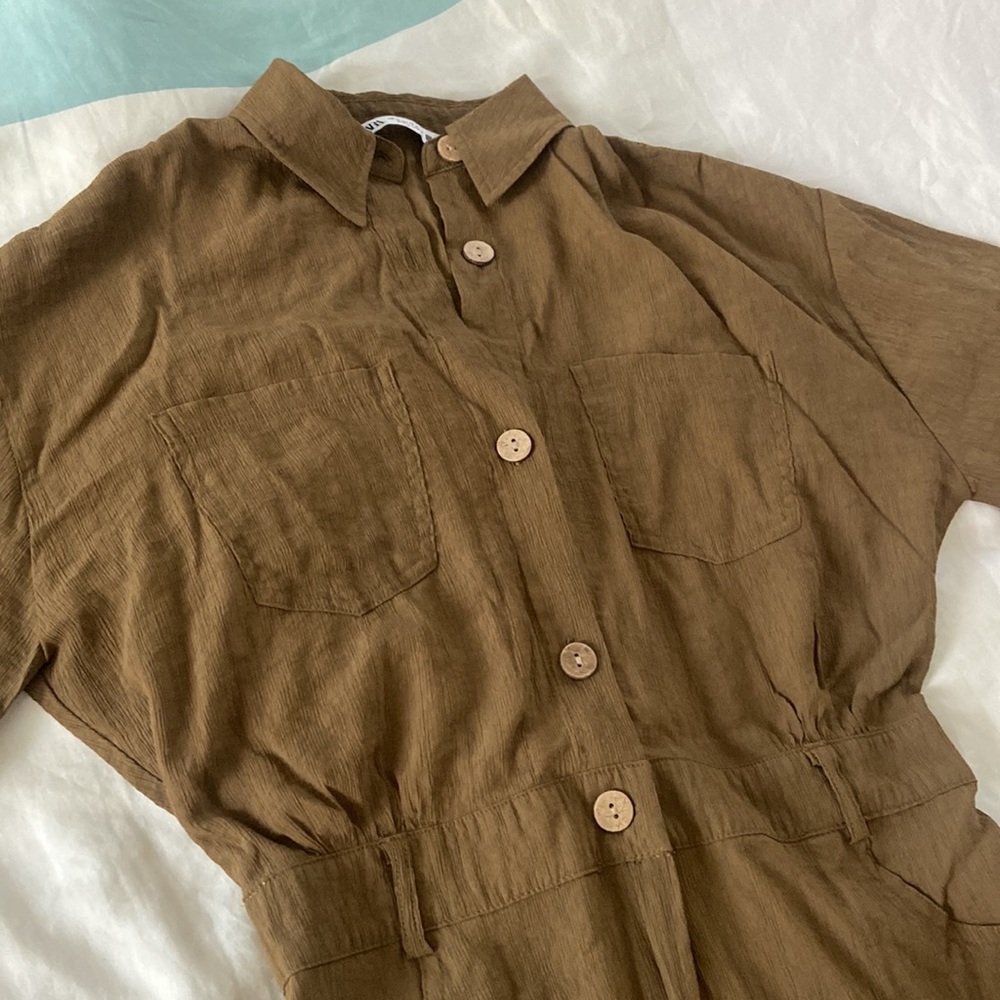 Zara short sleeve dark olive green romper jumpsuit - Picture 8 of 11